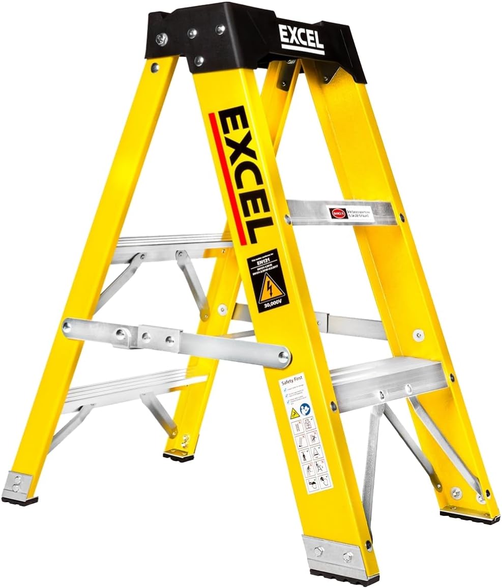 Excel 2 Step Fibreglass Ladder 0.76m - Heavy Duty 150kg Non-Conductive