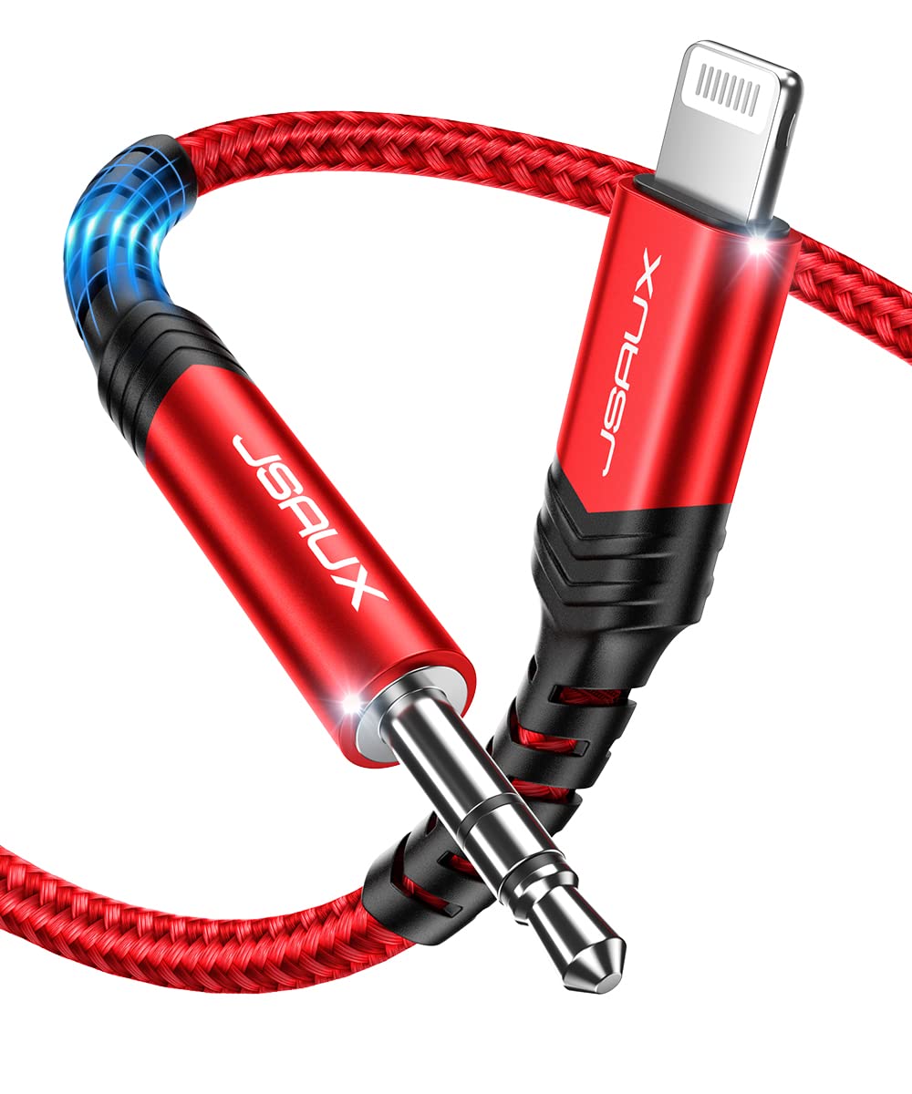 JSAUX Aux Cable 1M [Apple Mfi Certified] Aux to Lightning Audio Cable Nylon Braided Lightning to 3.5mm Headphone Jack Cable Compatible with iPhone 12/12 Mini/12 Pro/11/X/XR/8/7 -Red — image 1