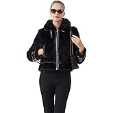 GRAN ORIENTE Womens Belted Winter Faux Fur Coats, Cropped Fuzzy Cuff Furry Zipper Up Warm Jackets Outwear