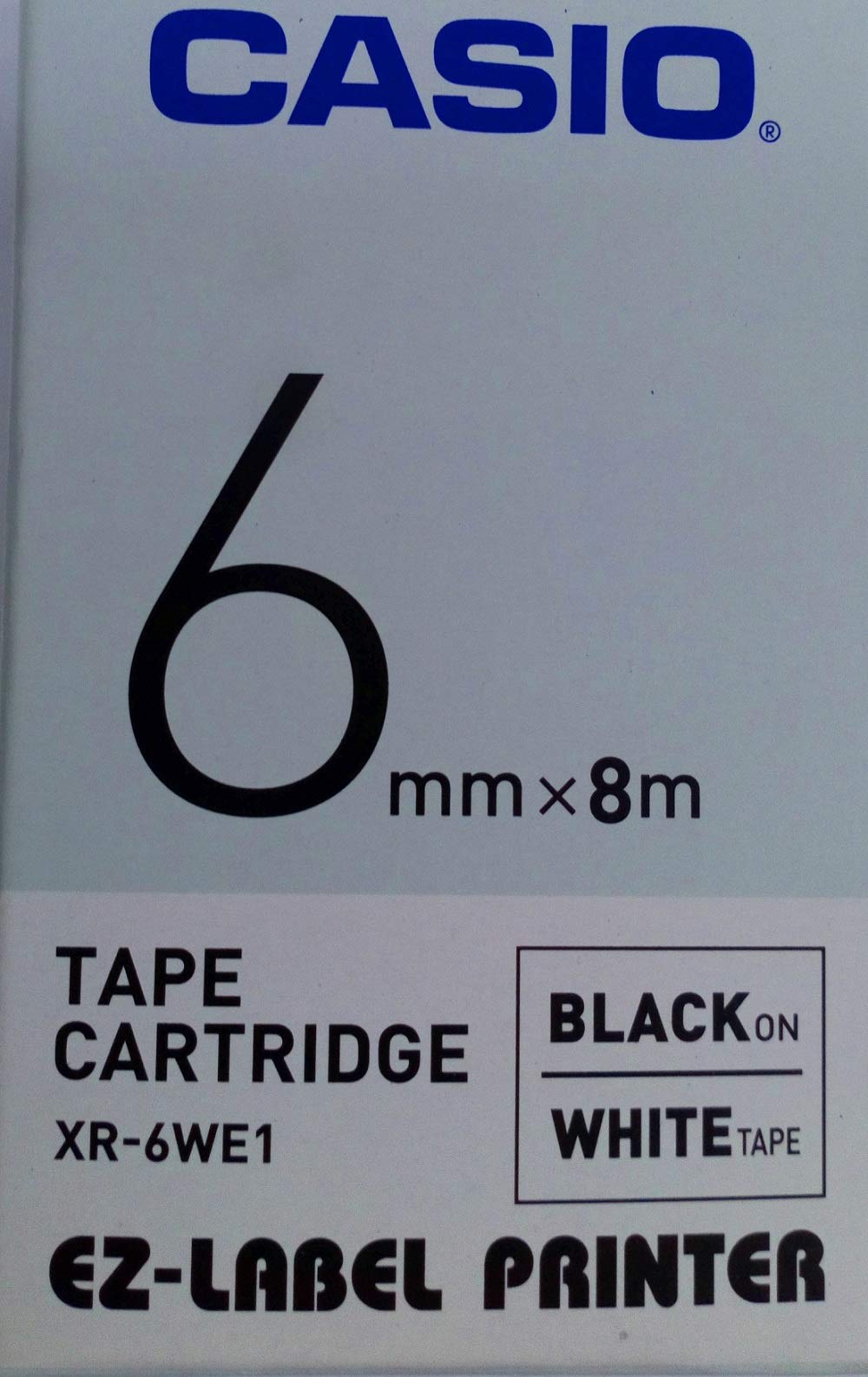 Casio 6mm Label Printer Cartridge Black Print on White Tape