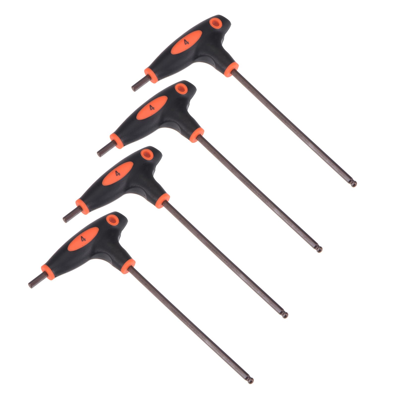 CoCud T-Handle Ball End Hex Key, 4mm Hex, S2 Steel Metric T-Key Wrench Red - (Applications: for Basic Home Repair and Mechanical Maintenance), 4-Pieces