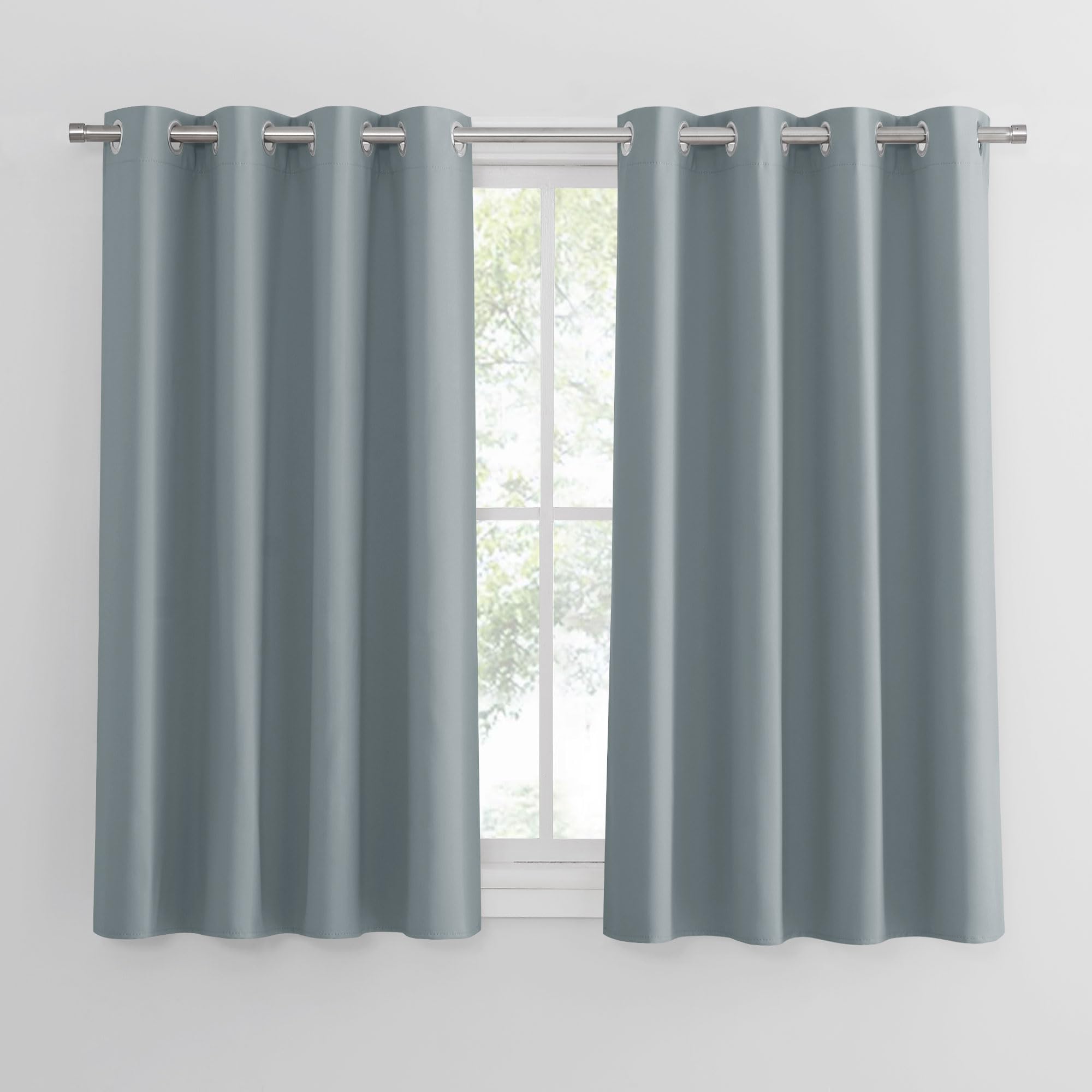 PONY DANCE Eyelet Blackout Curtains - Thermal Insulated Bedroom Window Curtains & Drapes Home Decor Solid Draperies Sun Blocking, Energy Saving, Wide 46 inch by Drop 54 inch, Greyish Blue, 2 Panels