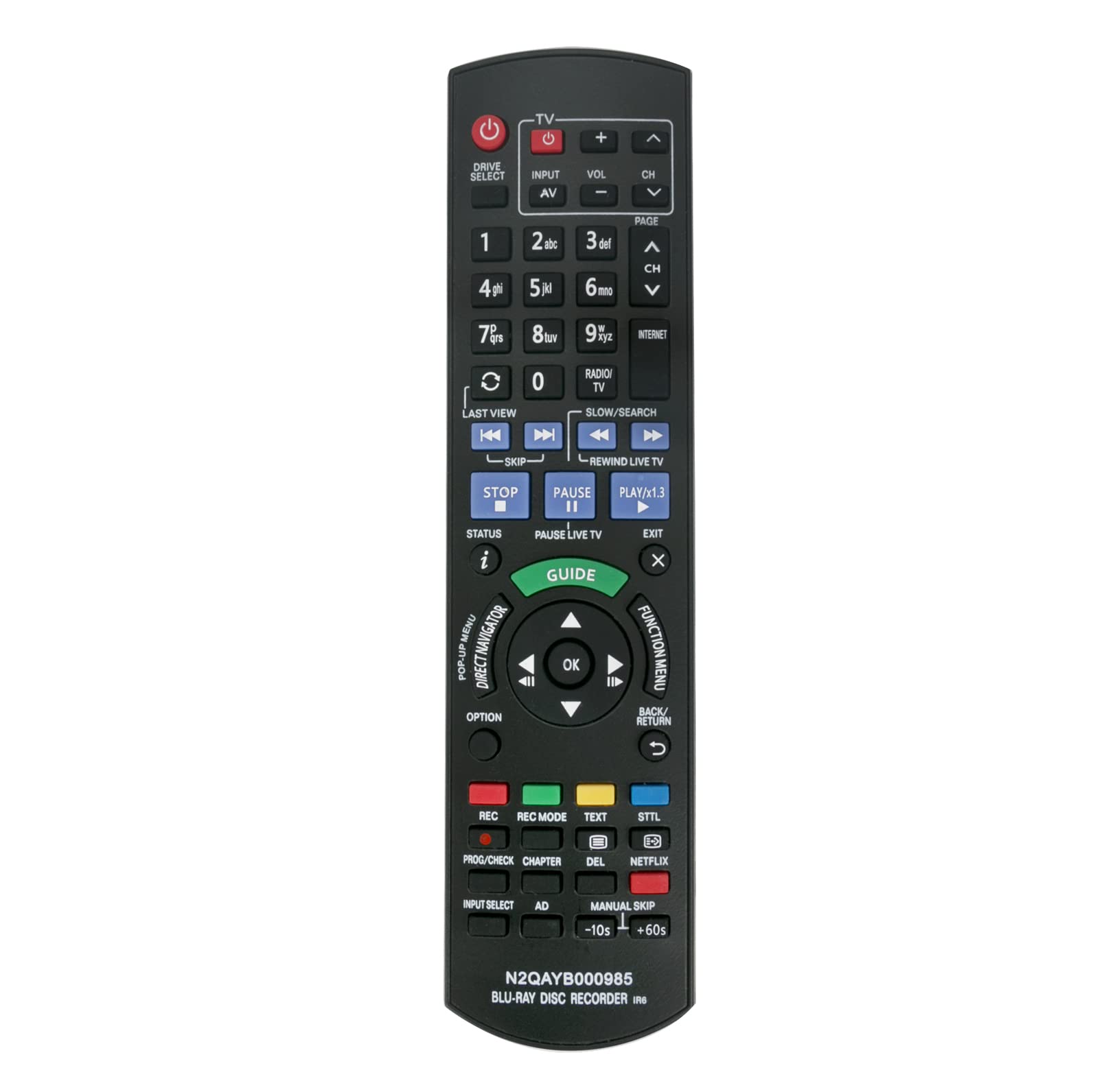 AULCMEET N2QAYB000985 Replacement Remote Control Compatible with Panasonic HDD Dis DVD Blu-Ray Player with Netflix DMR-BWT740EBK DMR-BWT740 DMR-BWT840 DMR-BCT740EG sub N2QAYB000977