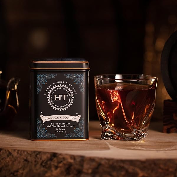 HARNEY & SONS BLACK CASK BOURBON TEA, 20 SACHETS OF SMOKY BLACK TEA WITH LIGHT CARAMEL FLAVORS