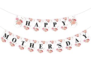 Remagr 2 Pcs Mothers Day Banner Happy Mother's Day Banner Decorations Prestrung Carnation Floral Hanging Banner for Mothers Day Decor