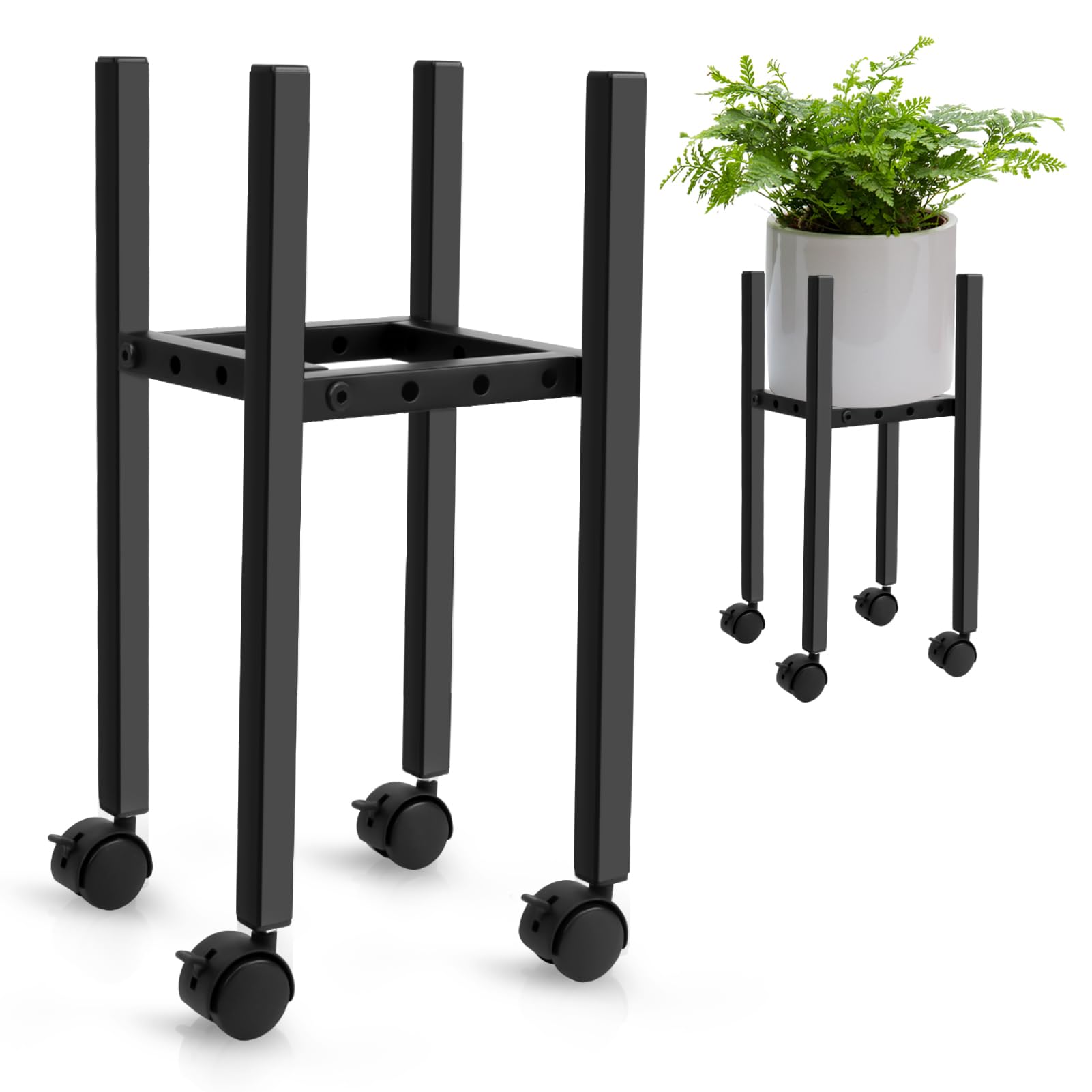 Photo 1 of (used) FYY Adjustable Plant Stand with Wheels - Indoor/Outdoor Metal Corner Flower Pot Holder for 8-12 Inch Pots