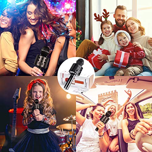 Wireless Bluetooth Karaoke Microphone for Kids Adults, Wrystte 5 in 1 Portable Handheld Karaoke Machine for 4-15 Year Old Girls Boys Birthday Xmas Party(Black)