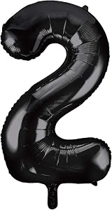 Unique Black Number 2 Shaped Large Foil Balloon 86cm (1 Piece)
