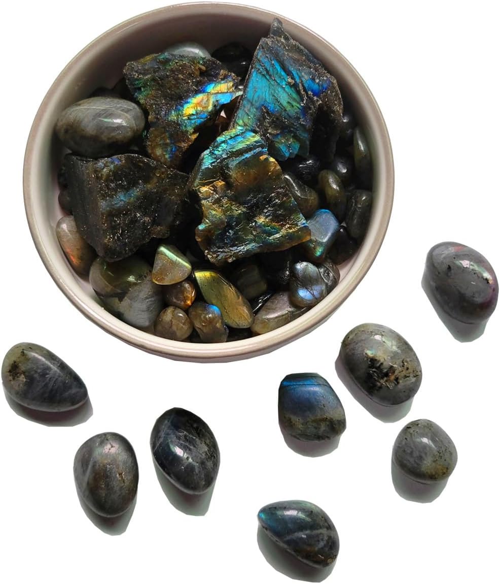 Indoor Fountains & Accessories - Mixed Labradorite Tumbled Stones Chip Crystals Rough Raw Labradorite Natural Polished Gemstones for Reiki Wicca Healing Crystal Jewelry Making