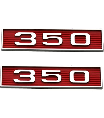 350 Badge Emblem - Chrome Metal With Red Letters, 3M Adhesive For Car, Truck Decoration (75x20mm)