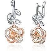 Flower Drop Earrings 925 Sterling Silver Tulip/Sunflower/Rose/Daisy Flower Dangle Earrings Jewelry Gift for Women Girls Flower Dangling Earrings