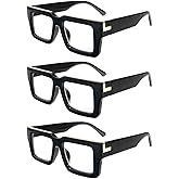REAVEE 3 Pack Oprah Style Reading Glasses for Women Men, Blue Light Blocking Readers Stylish Square with Spring Hinge