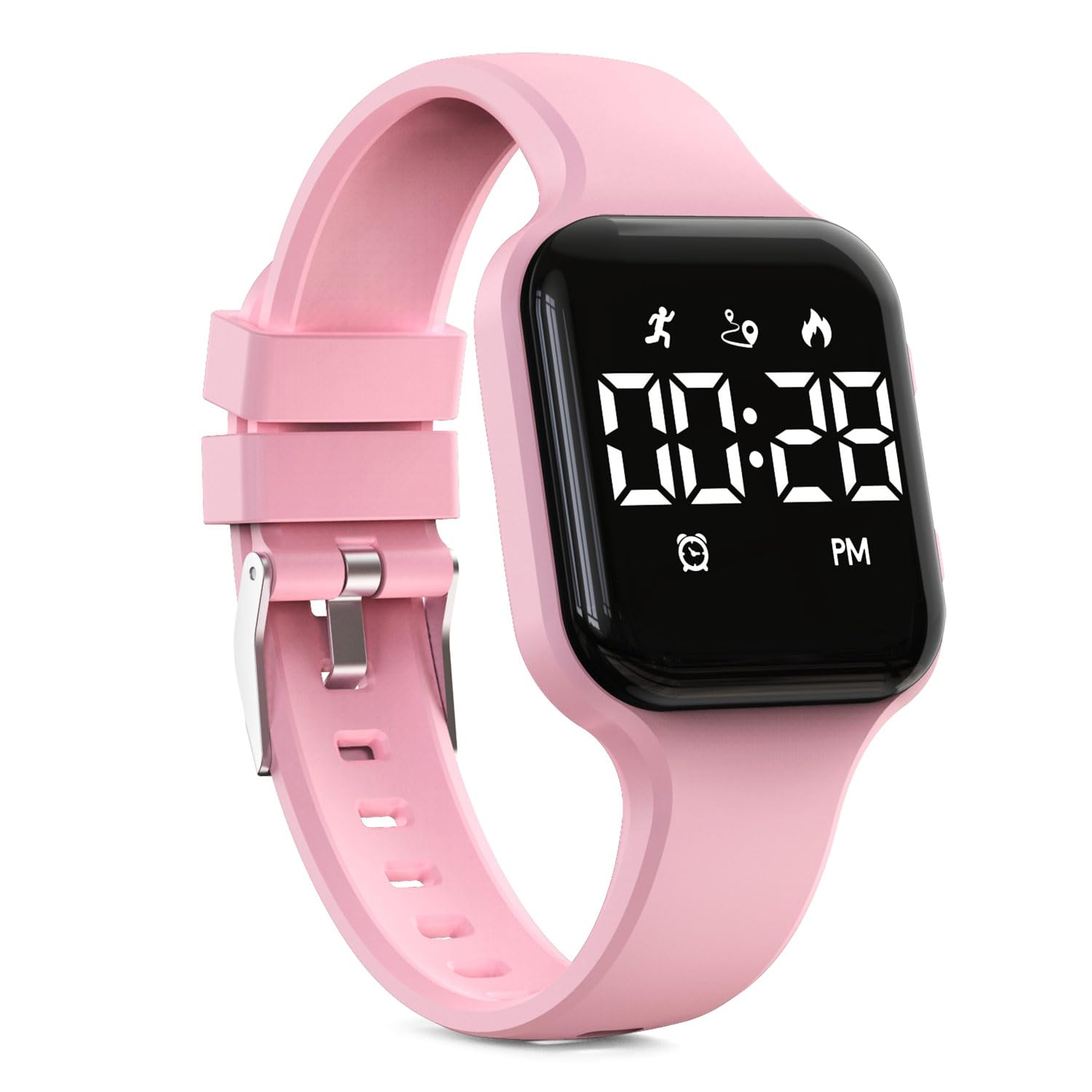 Kids Digital Watch Steps Counter Waterproof Fitness Tracker Wristwatch with Pedometer LED Display Stopwatch for Kids Boys Girls Teenager (Pink)
