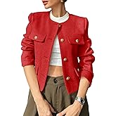 Cicy Bell Womens Cropped Tweed Blazers Jacket Collarless Button Down Business Casual Winter Coats 2026 Spring Outfits