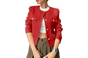 Cicy Bell Womens Cropped Tweed Blazers Jacket Collarless Button Down Business Casual 2025 Fall Outfits Winter Coats