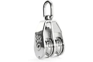 Lind Kitchen 1PCS Lifting Double Pulley Stainless Steel Heavy Duty Double Wheel Swivel Lifting Rope Pulley Block M32