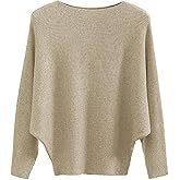 DENSSYNE Womens Oversized Lightweight Boat Neck Dolman Batwing Sweater Fall Winter Casual Slouchy Knitted Pullovers