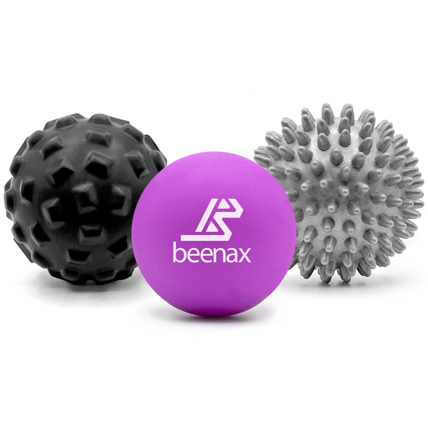 Beenax Massage Ball (Set of 3) - Trigger Point Therapy, Myofascial Release, Plantar Fasciitis, Deep Tissue, Pain Relief and Stiffness Reduction - Relieve Stress and Relax Tight Muscles