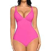 FeelinGirl Shapewear Bodysuits for Women Tummy Control Body Suits Deep V Neck Corset Body Shaper Tops