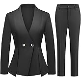 KUDMOL Women's 2 Piece Outfits Two Buttons Business V Neck Blazer Casual Long Sleeve Pants Suits Work Sets