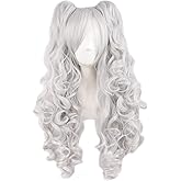 MapofBeauty 28"/70cm Lolita Long Curly Clip on Ponytails Cosplay Wig (Silver Gray)