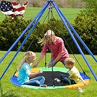 40 Inch Flying Tree Swing for Kids - Round Indoor Outdoor Giant Swingset Toys - 660 Pounds Sensory Tire Swings - 2 Tree Straps, 2 Carabiners, 1 Swivel - Adjustable Length Waterproof Swings Set