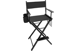 mefeir 31" Height Tall Directors Chairs, Folding Artist Makeup with Replacement Cover, Storage Side Bags, Footrest, Support 250 lbs, Solid Hardwood & Polyester Black Canvas