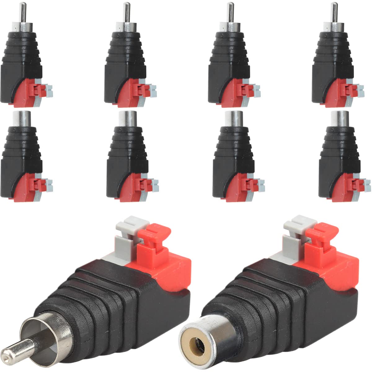 Xiatiaosann RCA to Speaker Cable Adapter - AV 2 Screw Terminal Connector Video Audio Spring Press Type Balun for CCTV, 10 PCS