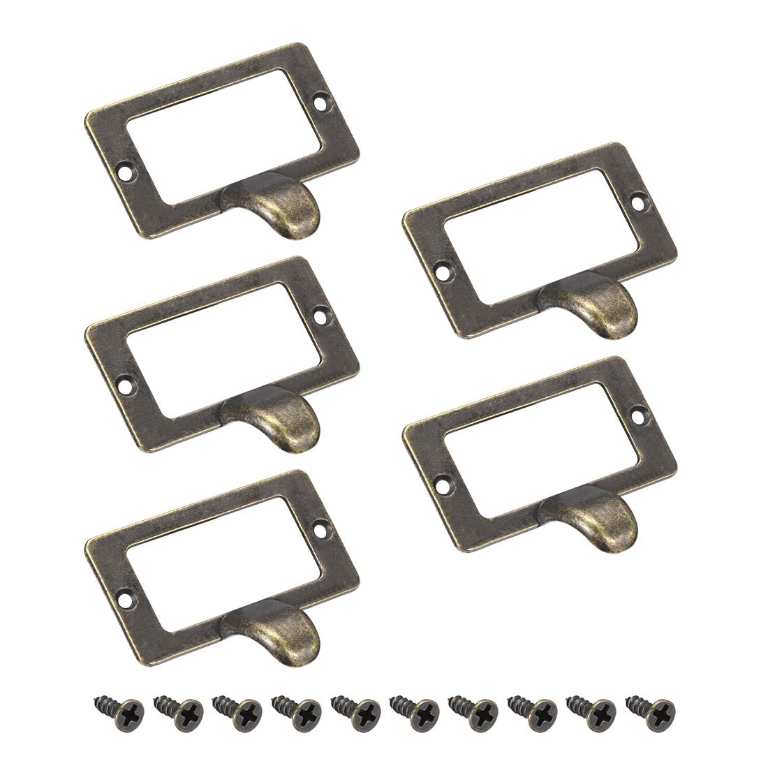 sourcing map Label Holder Pull Handles, Vintage Zinc Alloy Label Frame Drawer Knobs for Cabinet Cupboard, Bronze Tone 59x44mm 5 Pcs w Screws
