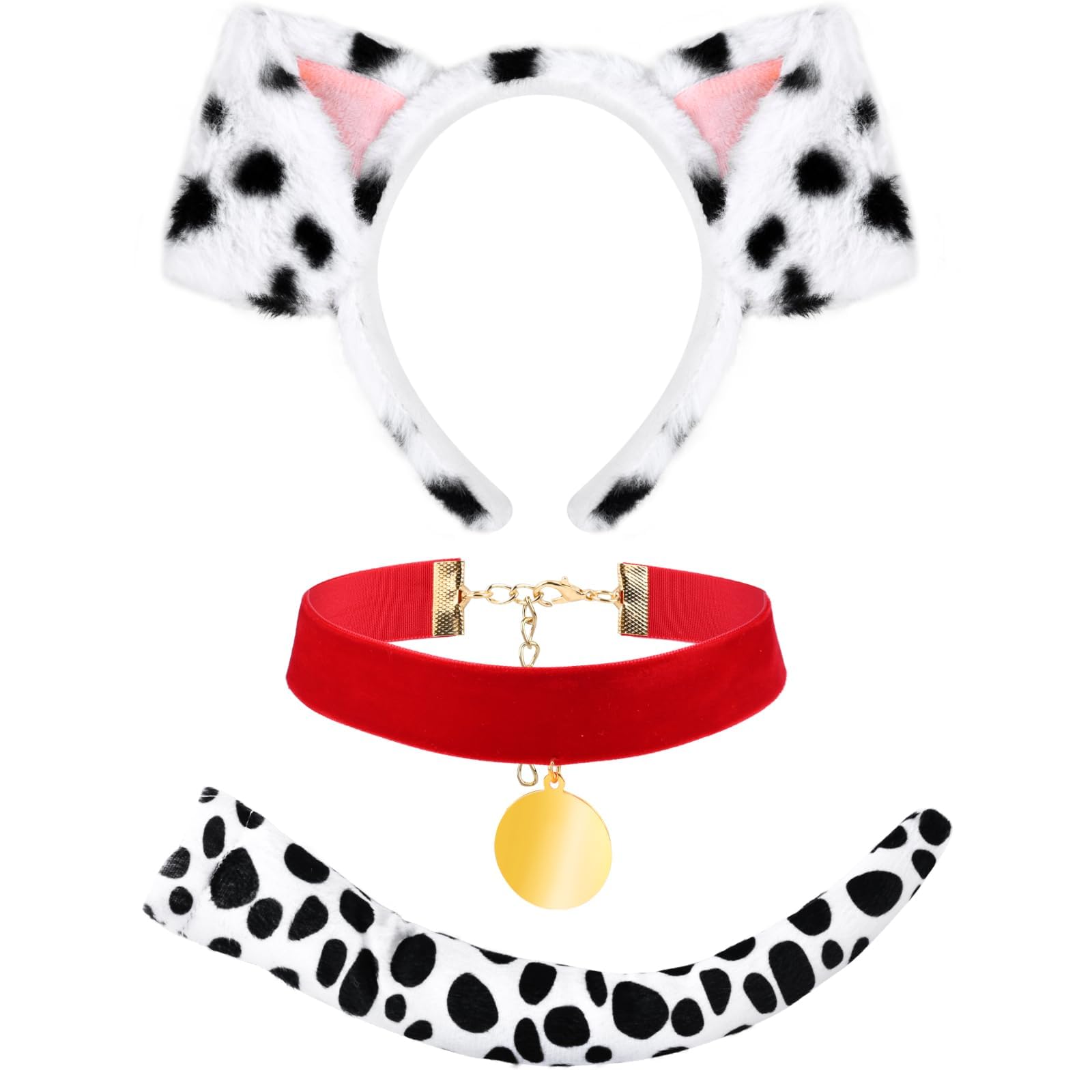 Kavoc 3Pcs Halloween Dalmatian Costume Set Include Dog Ear Headband Velvet Choker and Tail for Fancy Dress Up Supplies (Style1)