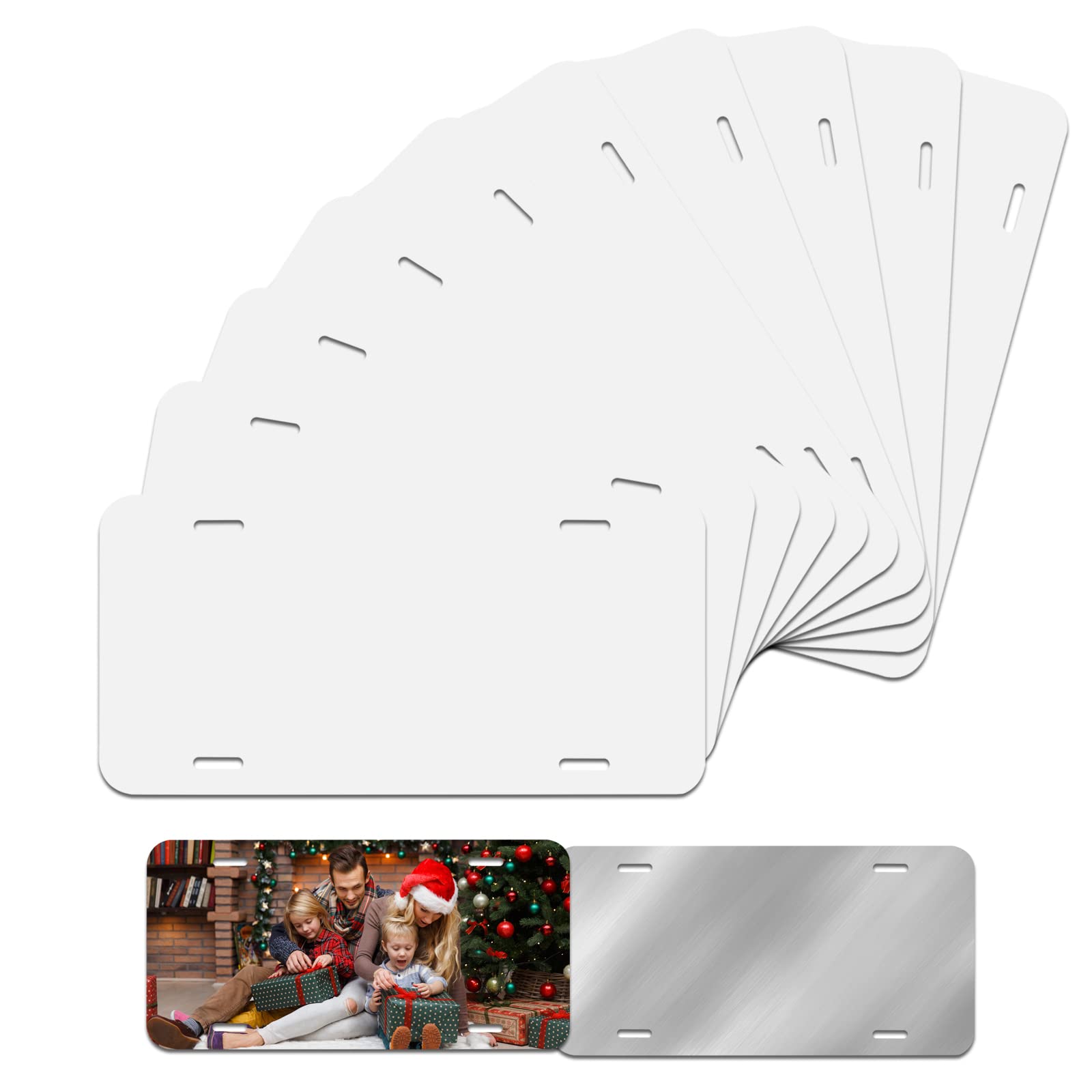 Photo 1 of 10 Pack Sublimation License Plate Blanks,1mm Super Thick Heat Thermal Transfer Sheet DIY Picture Sublimation Blank,Metal Aluminum Automotive License Plate Plates Tag for Custom Design Work- White