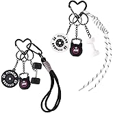 Sinbana 2pcs Gym Keychain Set, Fitness Keychain Charms with Dumbbell Kettlebell & Barbell Plate Cute Gym Accessories for Women Men Motivational Gift (White/Black)