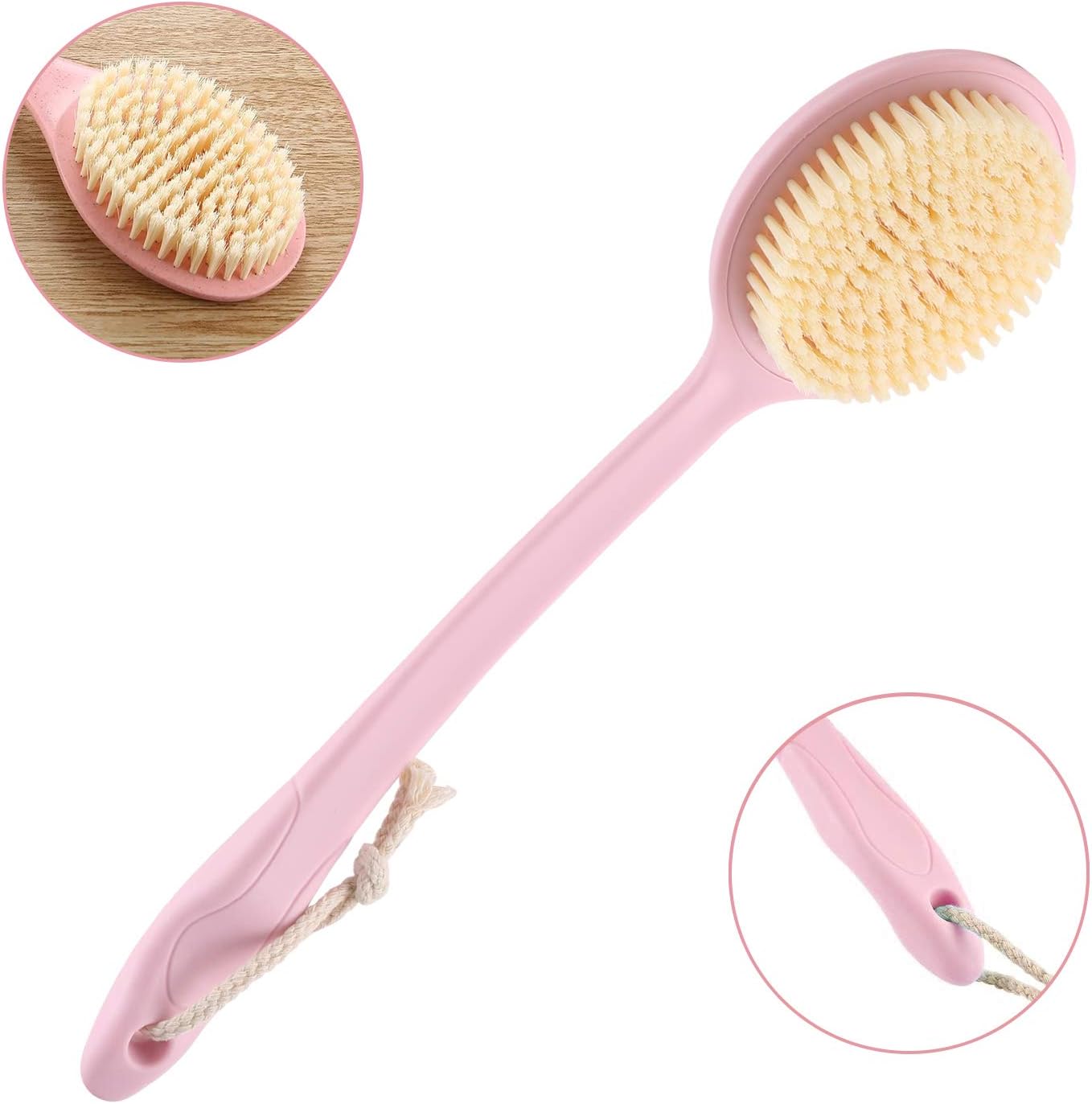 Body Scrub Brush, HOMTOYOU Back Scrubber Bath Brush with Exfoliating Puff and Strong Nylon Bristles (typeA-PINK)