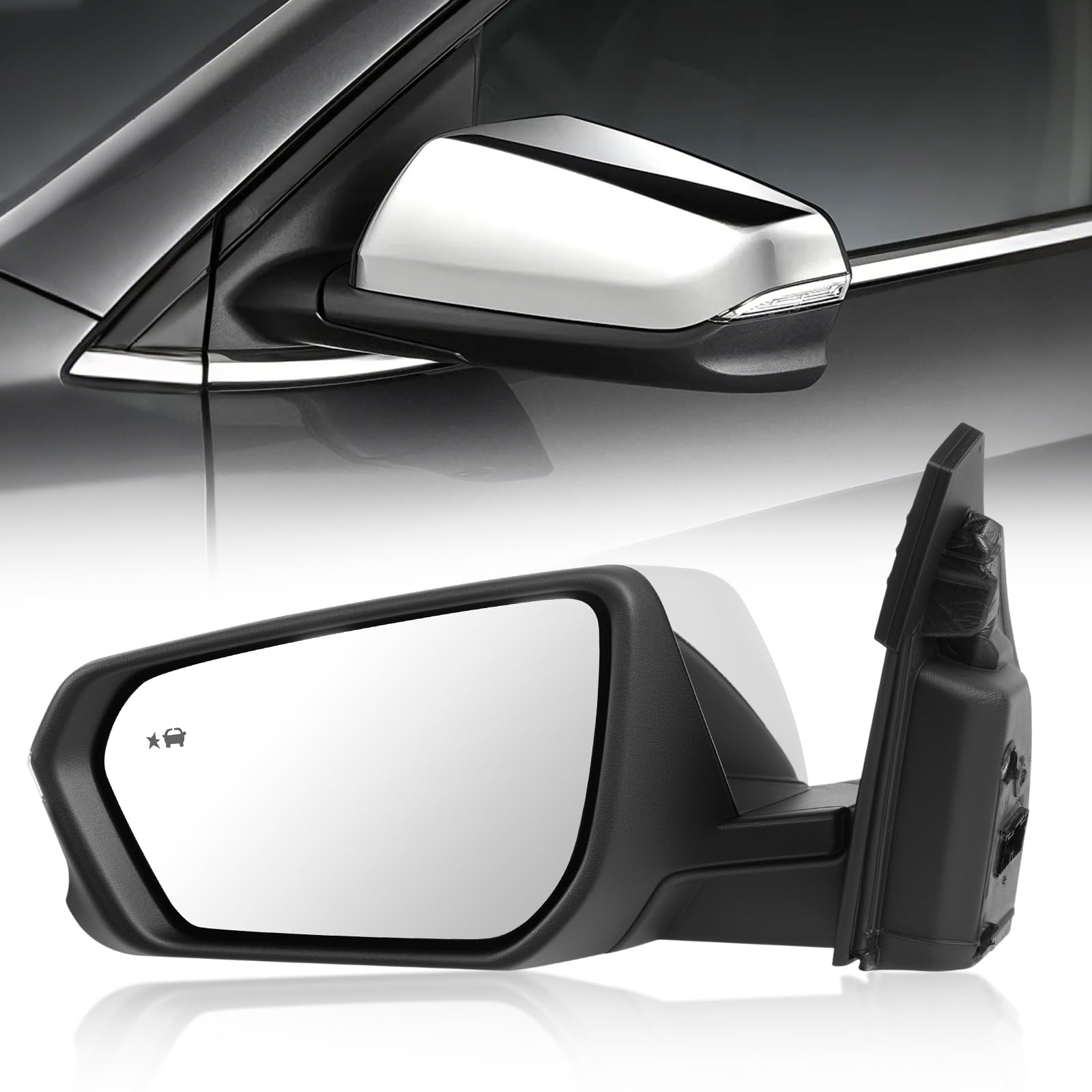 Photo 1 of 8 Pins Chrome Side Mirror Assembly Compatible with 2018-2024 Chevy Equinox GMC Terrain With Blind Spot Heated Power Glass Turn Signal Light Manual Folding For 84225386 GM1320595(Left Driver Side)