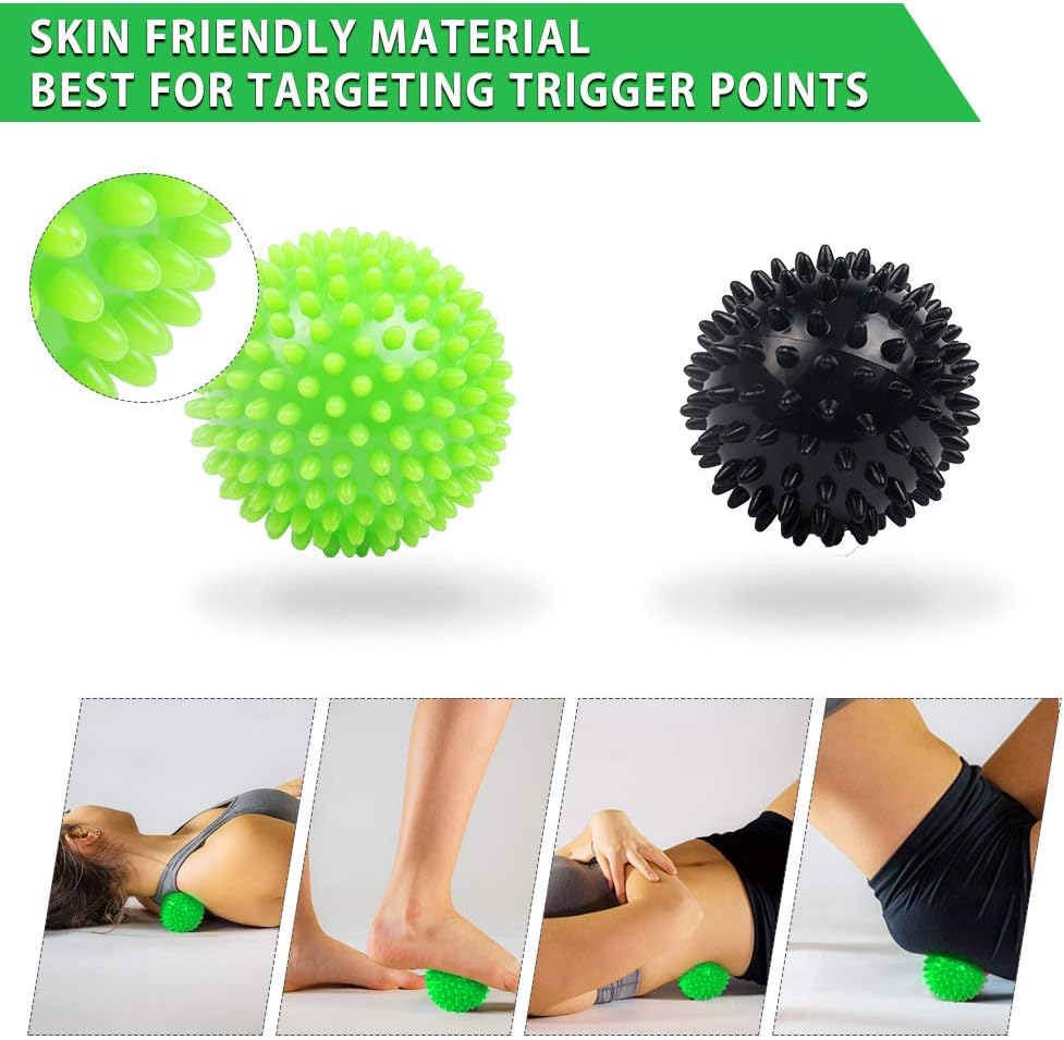 Cohotek 6PCS Massage Ball Roller Set, 2 Size Spiky Ball, 1 Lacrosse Ball, 1 Peanut Ball, 1 Roller Stick, 1 Manual Massage Ball, Mobility Balls for Trigger Point Relief and Plantar Fasciitis Therapy: Sports & Outdoors