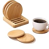GCFTIFF 6 pcs Coaster Set Holder Included，Natural Bamboo Coffee Coaster, Beer Coaster, Drink Cup Coasters Set for Tabletop Protection, Suitable for Kinds of Cups Wooden Table Drink, Housewarming Gift