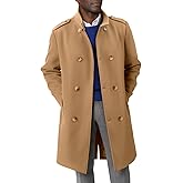 Runcati Mens Trench Coat Double Breasted Stand Collar Pea Coat Casual Fall Winter Warm Mid Long Overcoat