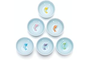 Yixing Handmade Celadon Colorful Koi Fish Teacup(Set of 6),Chinese Gongfu Tea Cup,Japanese Teacup, Korean Soju Shot Glasses S