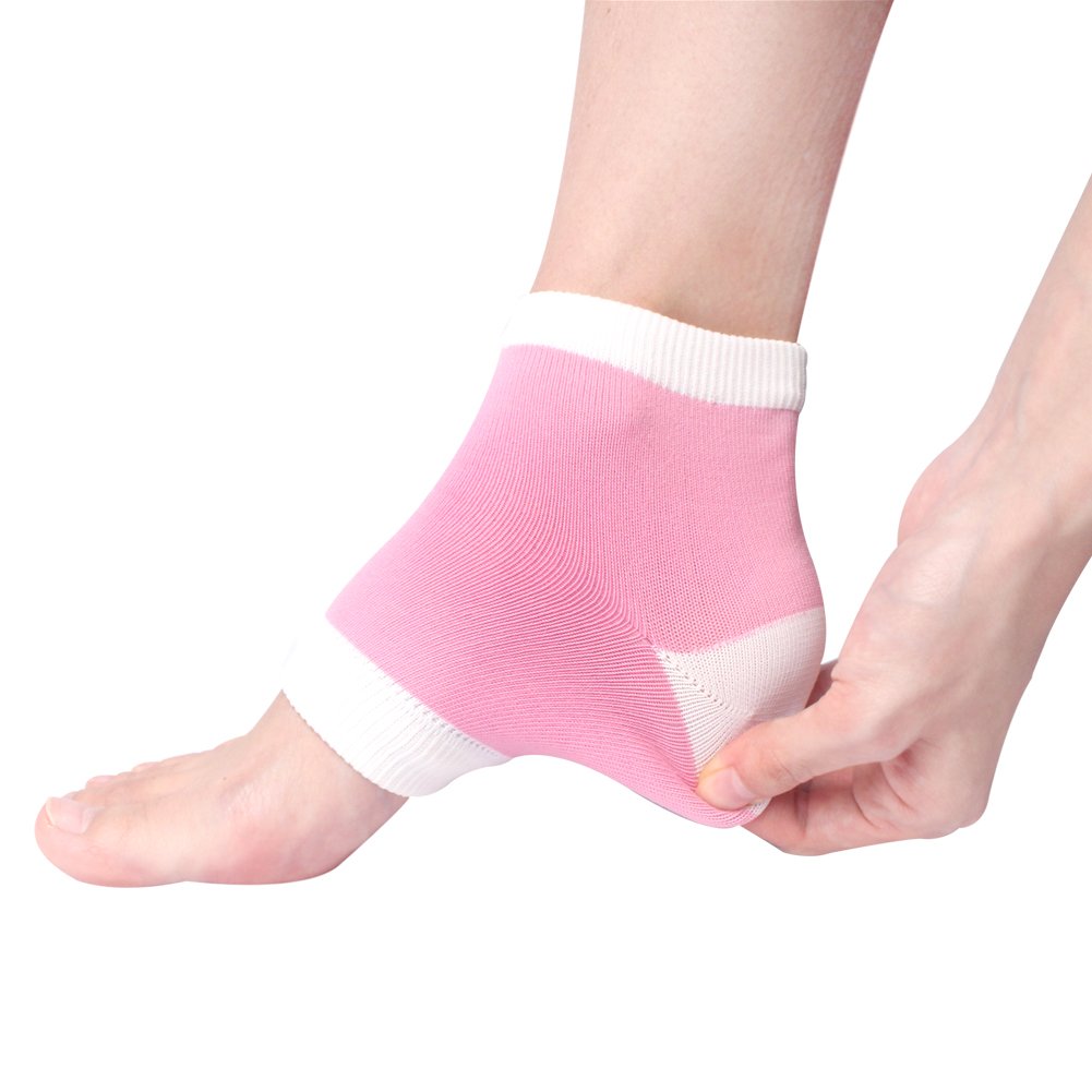 Moisturizing Gel Heel Socks For Men and Women - Open Toe Soft Silicon Sock for Dry Cracked Feet and Pain Relief (Pink)