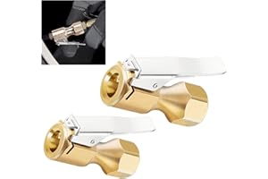neynavy 2 PCS Heavy Duty Brass Air Chuck, Closed Flow Lock On Tire Chuck with Clip 1/4" FNPT Tyre Chuck for Tire Inflator Pressure Gauge Air Pump Compressor Accessories (Gold)