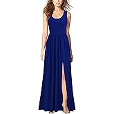 WOOSEA Women Sleeveless Scoop Neck Split Loose Sexy Plain Long Maxi Casual Dress