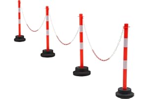 Dragosum [4 Pack] 34 inch Traffic Delineator Post with Weighted Base, Orange Safety Cones with 5 FT Plastic Chain, Safety Barriers with Reflective Collar for Parking Lot, Driving Training