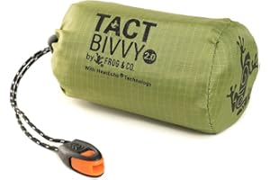 Survival Frog Tact Bivvy 2.0 Emergency Sleeping Bag w/Stuff Sack, Carabiner, Survival Whistle, ParaTinder - Compact, Lightweight, Waterproof, Reusable, Thermal Bivy Sack Cover, Shelter Kit