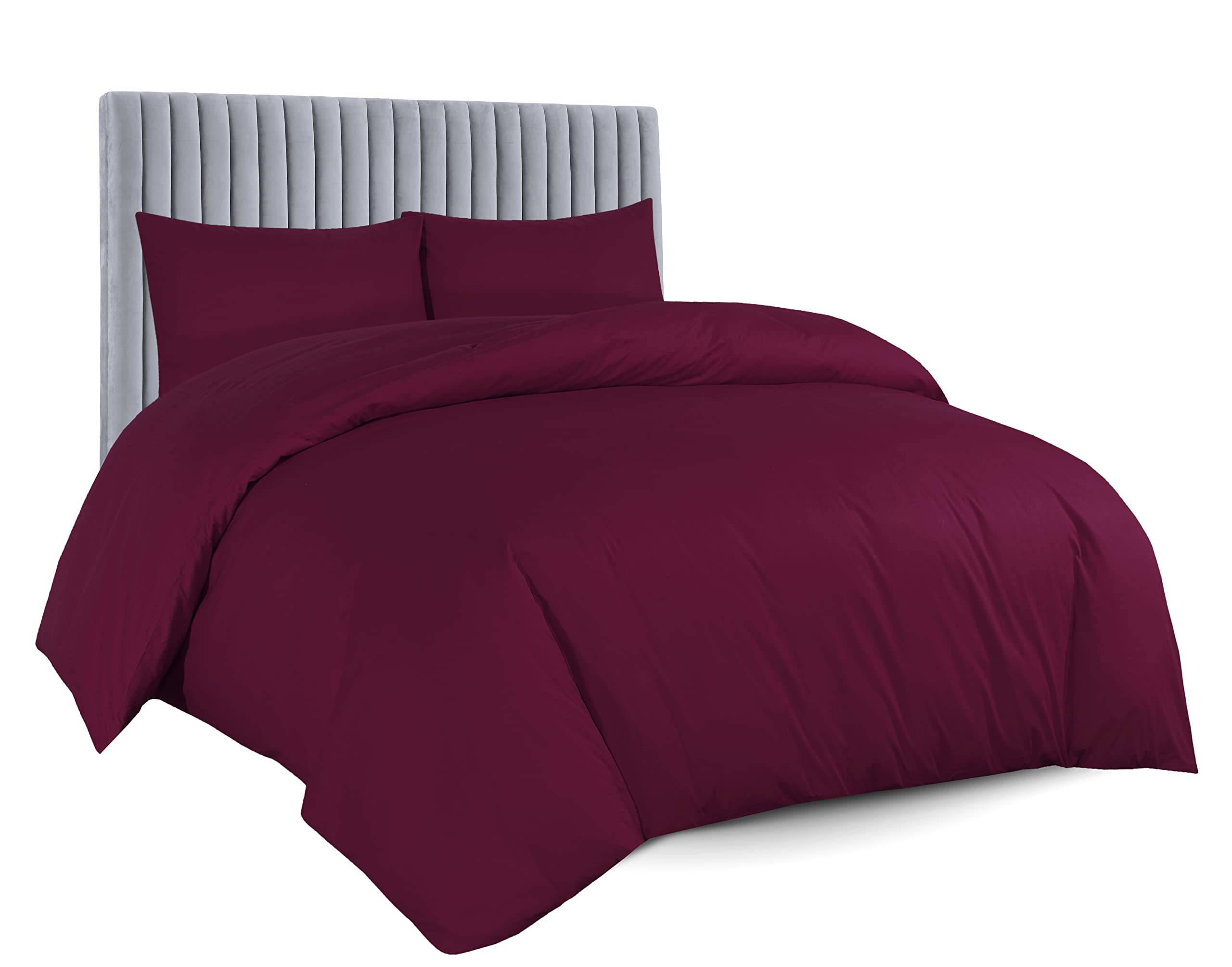AATH COLLECTION Duvet Cover Bedding Set, Single, Double, King, Super King Size Egyptian Cotton Duvet Set with Pillow Cases. 100% Long Staple Soft Cotton Duvet Set with Easy Closure (Double, Burgundy)