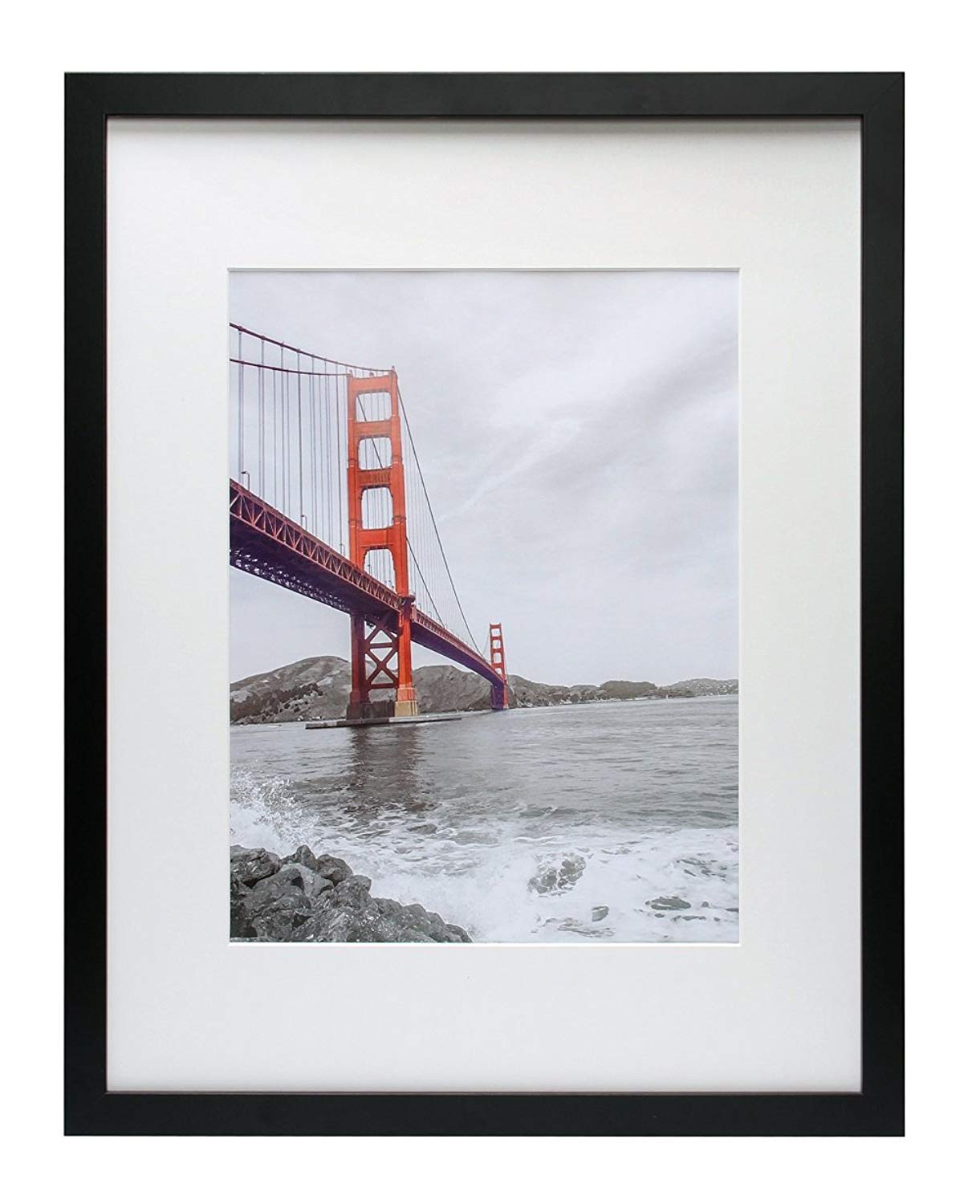 Frametory, 16x20 Black Picture Frame - Made to Display Pictures 11x14 Photo with Ivory Color Mat - Wide Molding - Built in Hanging Features