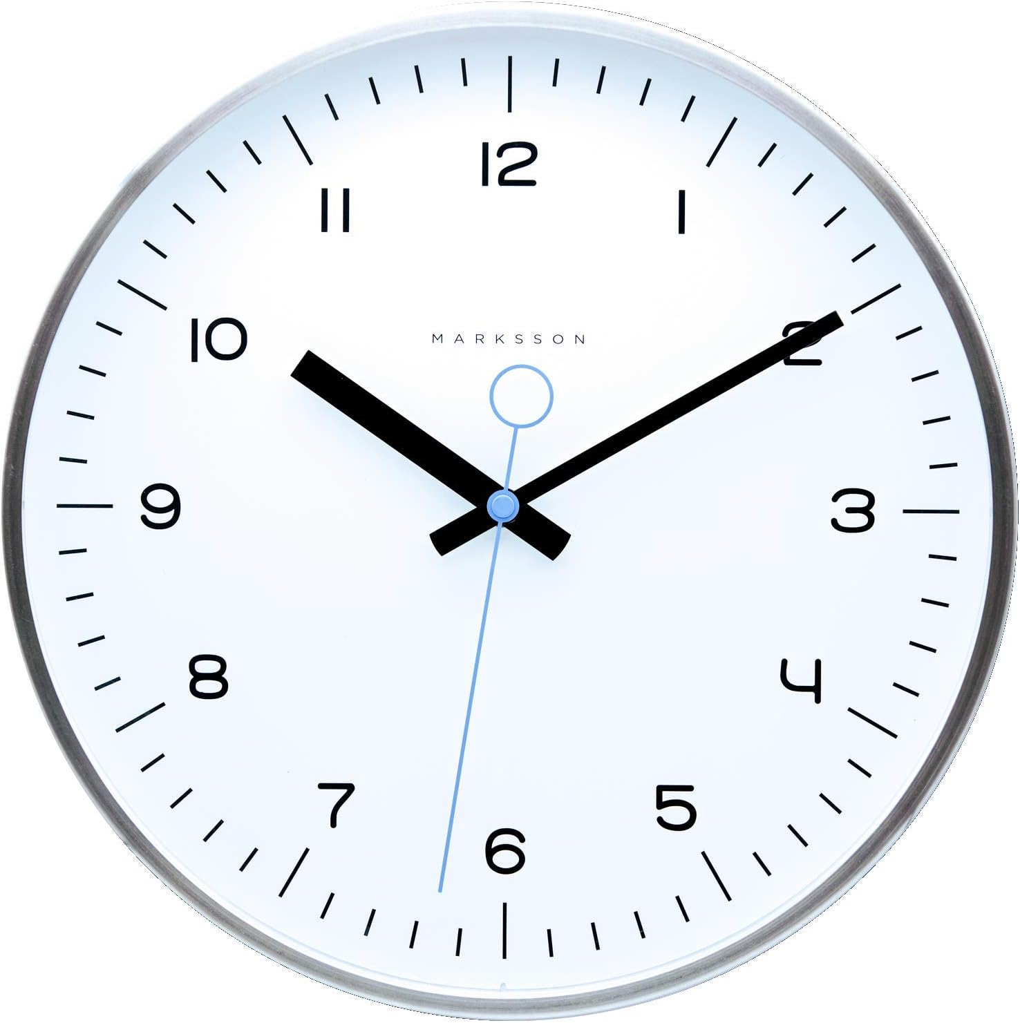 The Crosby Stainless Steel Wall Clock by Marksson | Silent Non-Ticking Wall Clock, 12" Quartz, Premium Materials, High End Mechanism, Ten Colors (White/Blue Sky)