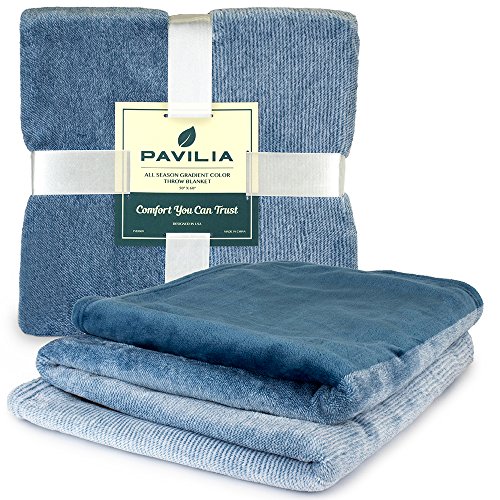 PAVILIA Flannel Fleece Ombre Throw Blanket for Couch Soft Cozy