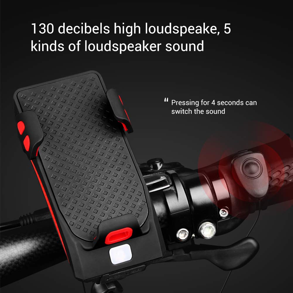 Lypulight luz Bicicleta, Luz Delantera de Bicicleta Recargable USB, luz de Ciclismo con Soporte para teléfono, Banco de alimentación de Carga USB y bocina de Alto decibelio (Cable USB Incluido)