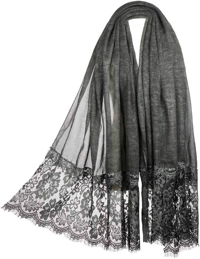Women Lace Scarf Lightweight Shawl,RiscaWin Soft Contracted Style Both Ends Floral Lace Soft Scarf Spring Shawl
