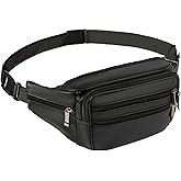 Leather Fanny Pack for Men Women,Genuine Leather Waist Belt Bag with Adjustable Strap Belt Hip Bag with Multi-Pockets for Travel Sports Running Cycling Hiking